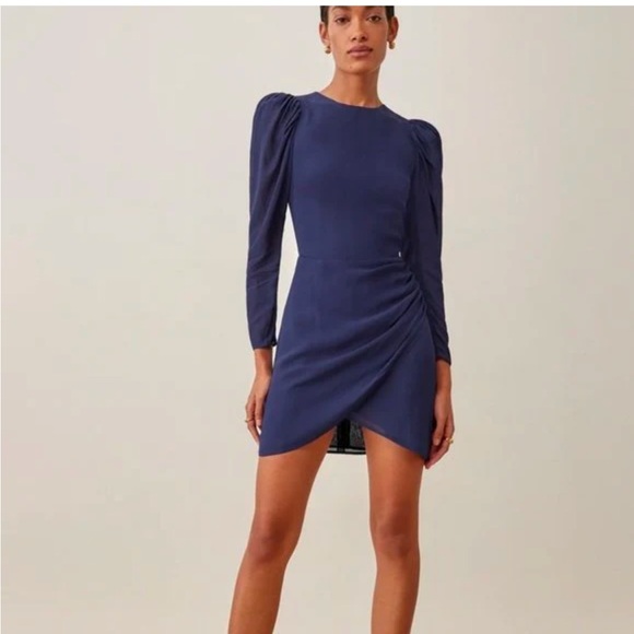 Reformation Juni Kourtney  Mini Dress Blue 4 - Picture 1 of 4